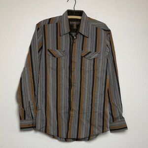 Men's Striped Dress Shirt - Black, Brown, and Gray